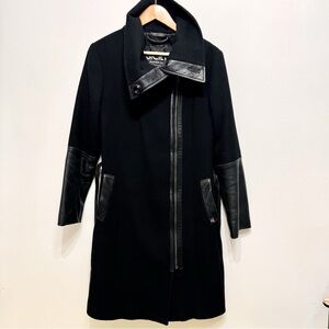 Sicily Wool Coat Asymmetrical Zipper Closure With High Collar Black Size S